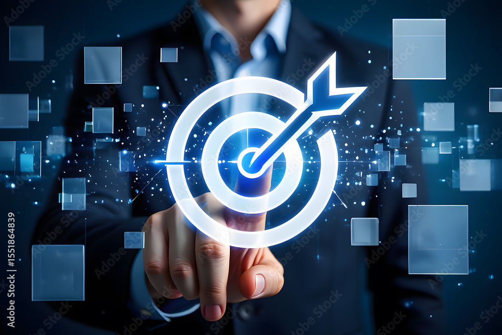 Poster strategic focus a business strategy concept with a target and arrow representing precision and accur