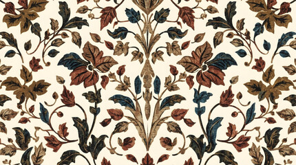 Exquisitely detailed Indonesian batik pattern showcases a timeless marriage of cultural heritage and sophisticated design. Intricate floral vines unfurl symmetrically across a warm cream backdrop
