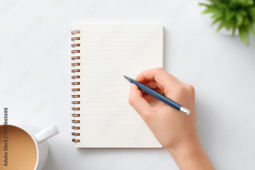 Aufkleber left-handed person writing using pen on blank white notepad illustrating uniqueness of left-handers 