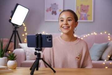 Girl talking to camera with studio light