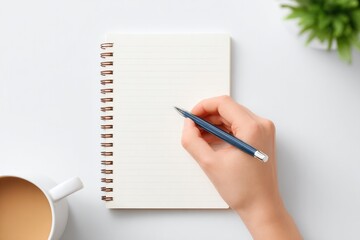 left-handed person writing using pen on blank white notepad illustrating uniqueness of left-handers in minimalistic