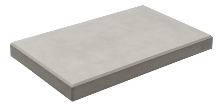 Concrete outdoor threshold for an apartment entrance, with a smooth finish and beveled edges to prevent tripping.