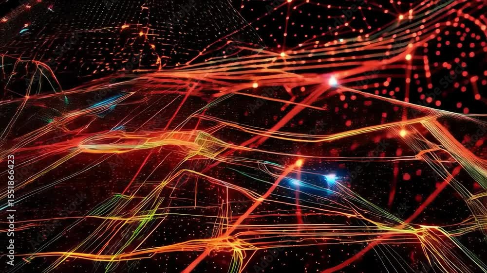 Wall mural abstract background with bright light lines and dots. useful for technological presentations and dig