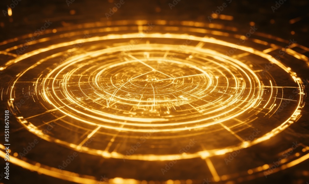 Aufkleber golden circular pattern with glowing light effect for technology background