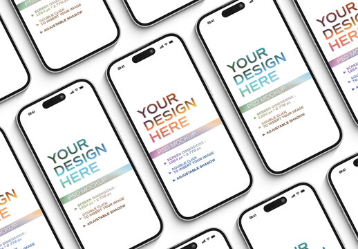 Isolated Clay Smartphones With Shadows Mockup