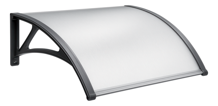 A translucent polycarbonate awning, suitable for a country home, allowing light while offering UV protection.