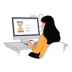 Woman Taking Online Test with Timer