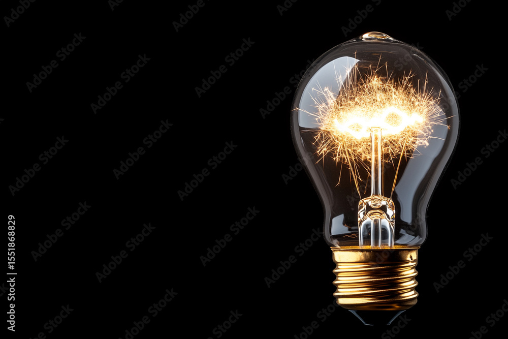Poster electric sparks create glowing light bulb shape in chaotic display