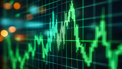 Obraz premium Abstract Green Stock Market Data: Financial Growth, Technology, Investment, Success