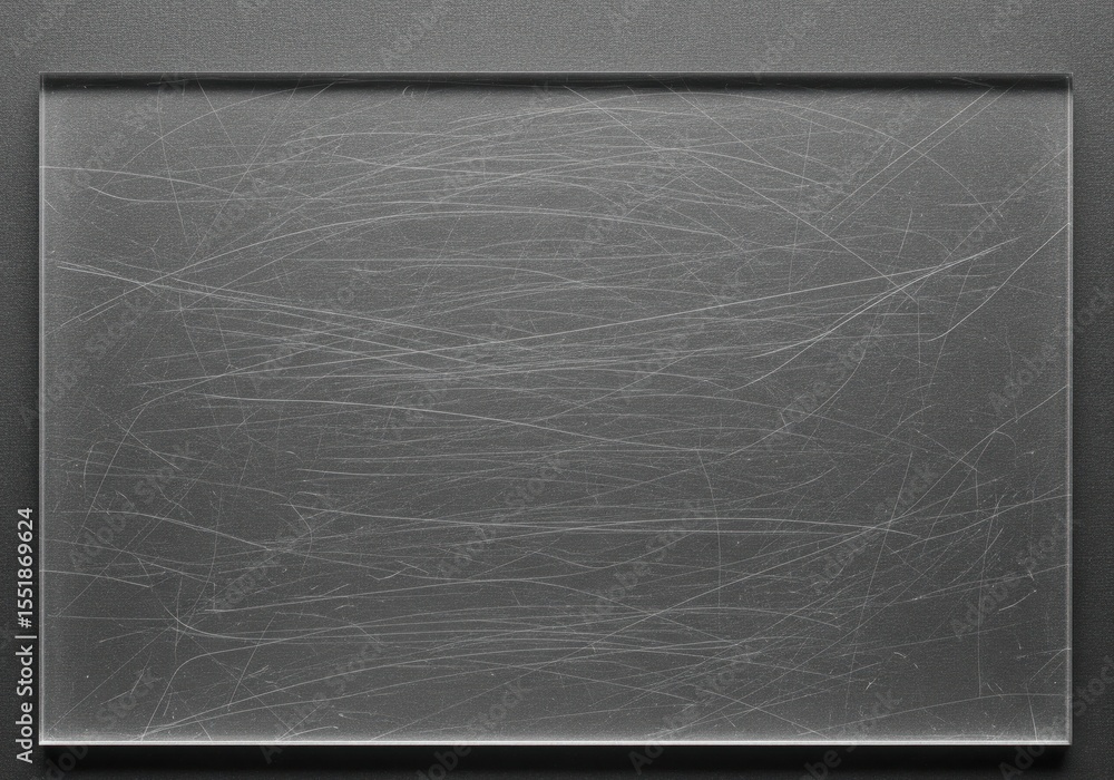 Poster worn clear material surface. a rectangular pane of clear plastic, deeply scored with countless fine 