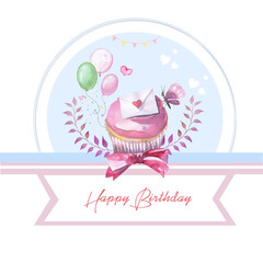 happy birthday card with heart and sweets