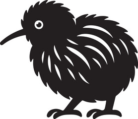 Kiwi Bird Black Silhouette Vector, Flightless Wildlife Clipart & New Zealand Nature Design