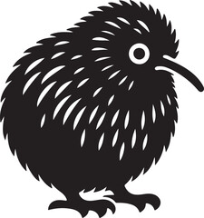Kiwi Bird Black Silhouette Vector, Flightless Wildlife Clipart & New Zealand Nature Design