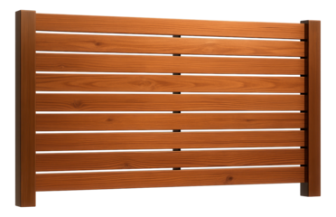 Horizontal slat wooden fence made from cedar for a modern home's backyard, featuring a sleek and contemporary design.