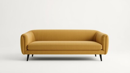 Obraz premium Modern mustard yellow sofa with sleek black legs in minimalist interior setting