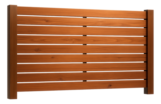 Horizontal slat wooden fence made from cedar for a modern home's backyard, featuring a sleek and contemporary design.
