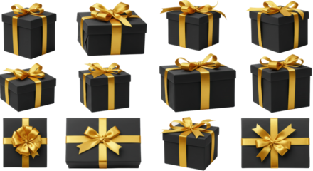 Gift boxes with golden ribbons festive decor studio setup elegant presentation close-up view