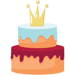 Vector crown cake. Birthday party, anniversary or wedding sweet bakery dessert illustration. Isolated confectionery with princess or king tiara on white background