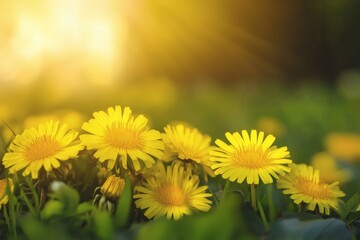Obraz premium A daisy flower blooming in early spring soil with soft sunrise light and dark earth background