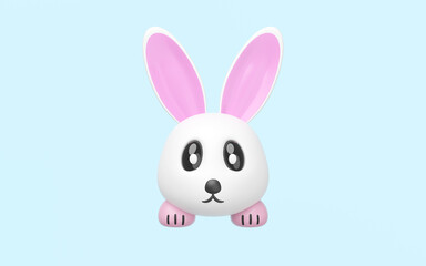 3d cute rabbit head icon with foot isolated on blue background. mascot, icon, character, logo cartoon style, 3d render illustration