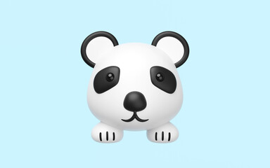 3d cute panda head icon with foot isolated on blue background. mascot, character, logo, cartoon style, 3d render illustration