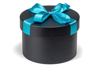 Elegant black gift box with teal satin ribbon bow