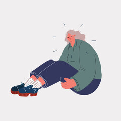 Cartoon vector illustration of a sad woman sitting with knees drawn up, symbolizing emotional exhaustion and vulnerability
