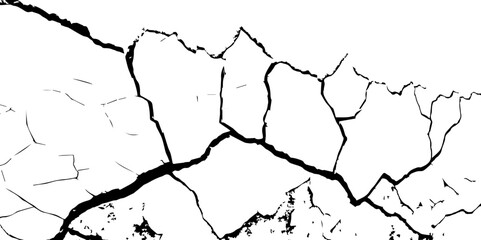 A high-contrast black and white texture depicting dry, cracked earth. The fragmented surface forms an organic mosaic of irregular shapes, with sharp, dark lines outlining each segment.