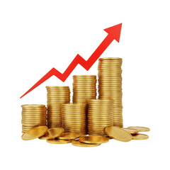 Gold Coin Stacks With Red Growth Arrow Isolated On A Transparent Background