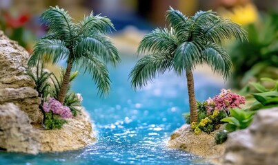 Fototapeta premium Tropical paradise miniature palm trees beach scene for summer vacation