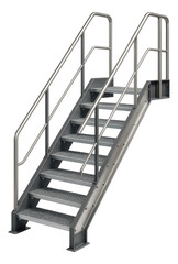 Heavy-duty metal staircase with reinforced sides, ensuring durability in a commercial warehouse.