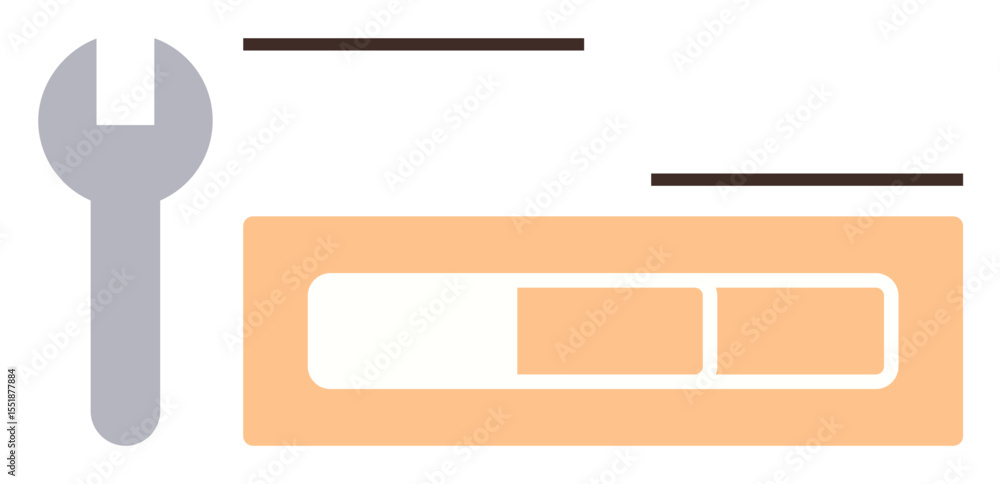 Poster wrench icon beside progress bar and settings layout. ideal for web design, maintenance, customizatio