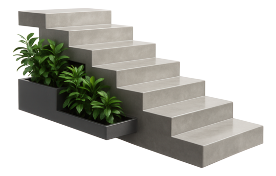 Concrete staircase with integrated planters for adding greenery to a modern home.