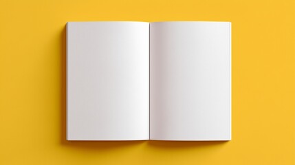 Blank open book on yellow background