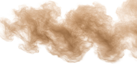 Light brown wispy dust cloud, delicate particles, swirling and expanding, perfectly isolated on a transparent seamless background with copy space, no shadows, concept of purity and gentle motion