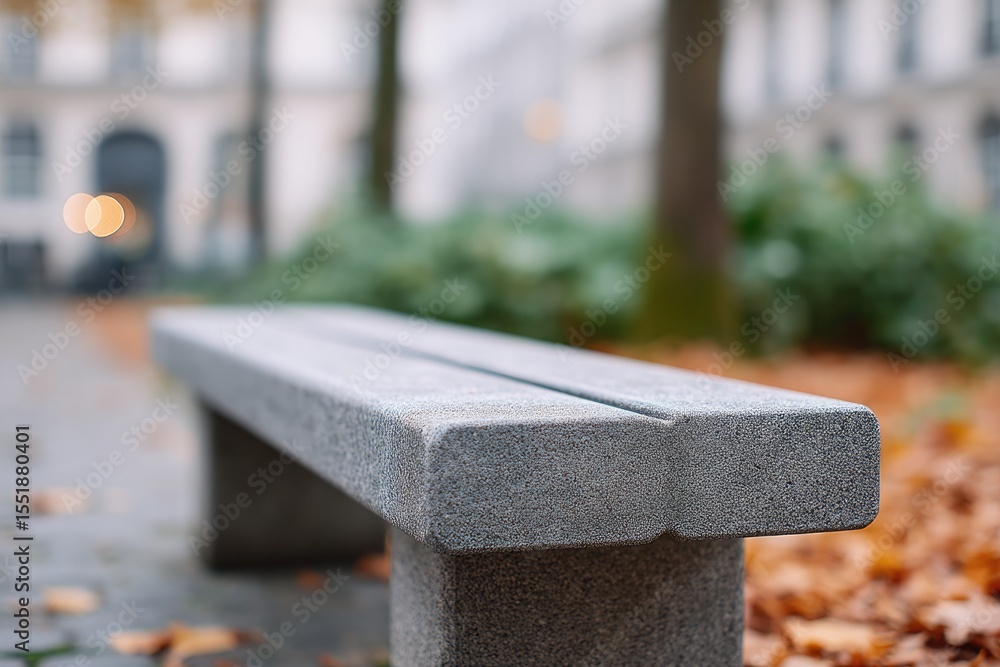 Poster close-up of urban bench with minimalistic design and ample copy space
