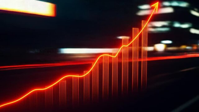 Business charts depicting growth and profit success. Upward bar charts visualize financial data market trends, growth forecasts. 4k video - Powered by Adobe