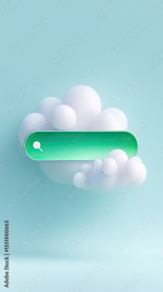 Poster abstract 3d render of green data bar in white clouds on blue background