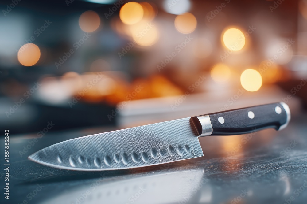 Poster close-up of chef instructor explaining knife technique to student during class stainless steel count