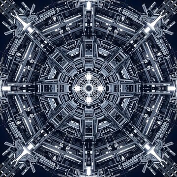 Symmetrical 3D Metallic Mandala with Tech Elements