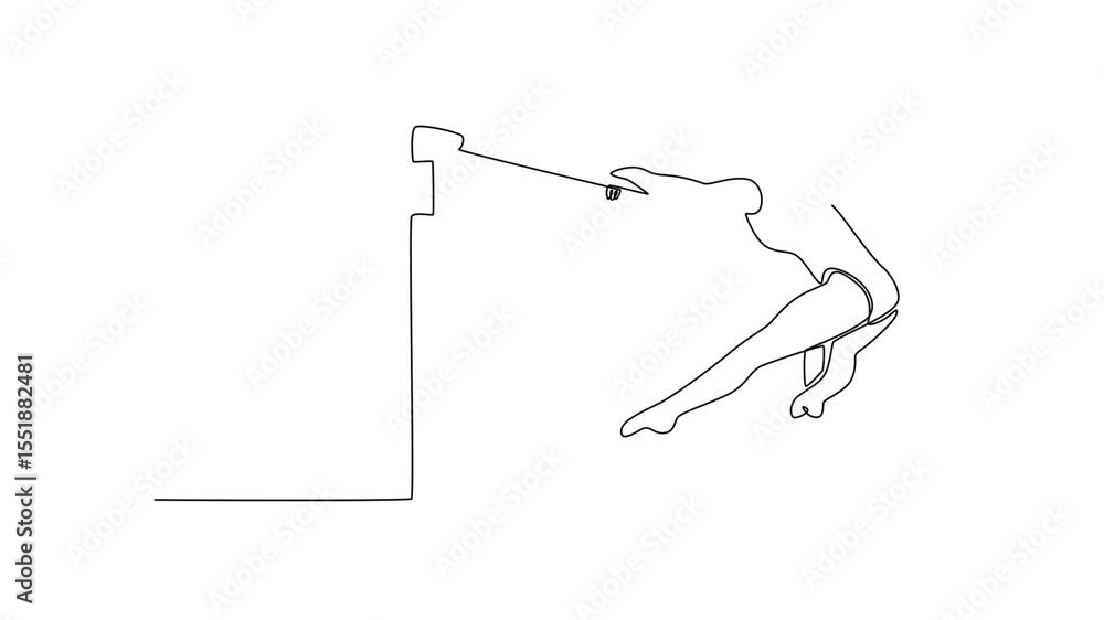 Aufkleber self drawing animation of single line draw attractive female gymnast swinging on uneven bars while d