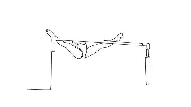 Animated self drawing of continuous line draw female gymnast exercise uneven bars in championship gymnastics artistic, summer sport games. Perform acrobatic motion. Full length single line animation
