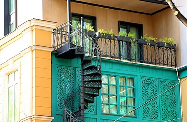 Traditional Georgian houses with large balconies in Tbilisi's old town