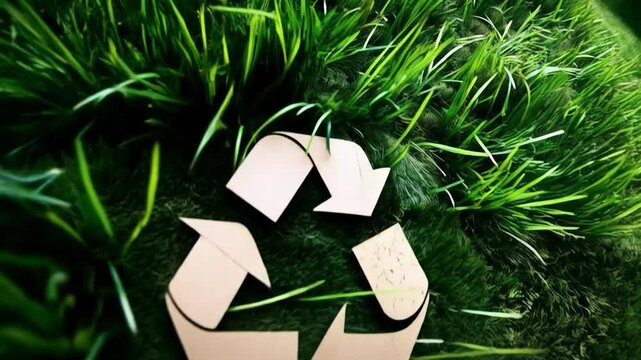 Abstract background with recycling symbol on green background, symbolizing environmental friendliness and care for nature. Applicable in environmental campaigns and presentations about recycling.
