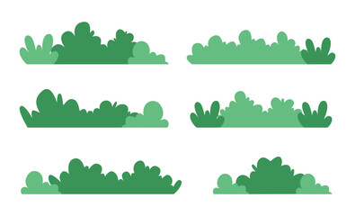 Green Bushes Set. Flat Grass Bush Collection Isolated on White Background. Nature Plant Illustration