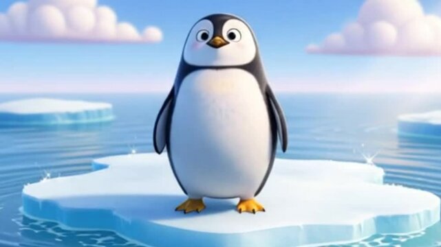  Kleiner niedlicher Pinguin auf einer Eisscholle