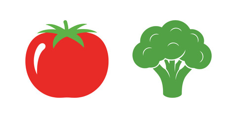 Fresh Tomato and Broccoli Vector Icons for Healthy Food and Vegetable Illustrations
