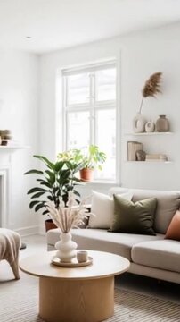 Helles Wohnzimmer im skandinavischen Stil mit Naturt&ouml;nen