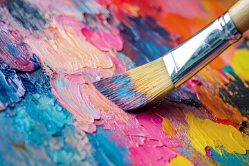 Obraz premium Close up of vibrant textured abstract flower painting in oil on canvas .