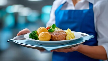 Handing a tray of home-cooked food to a fragile patient